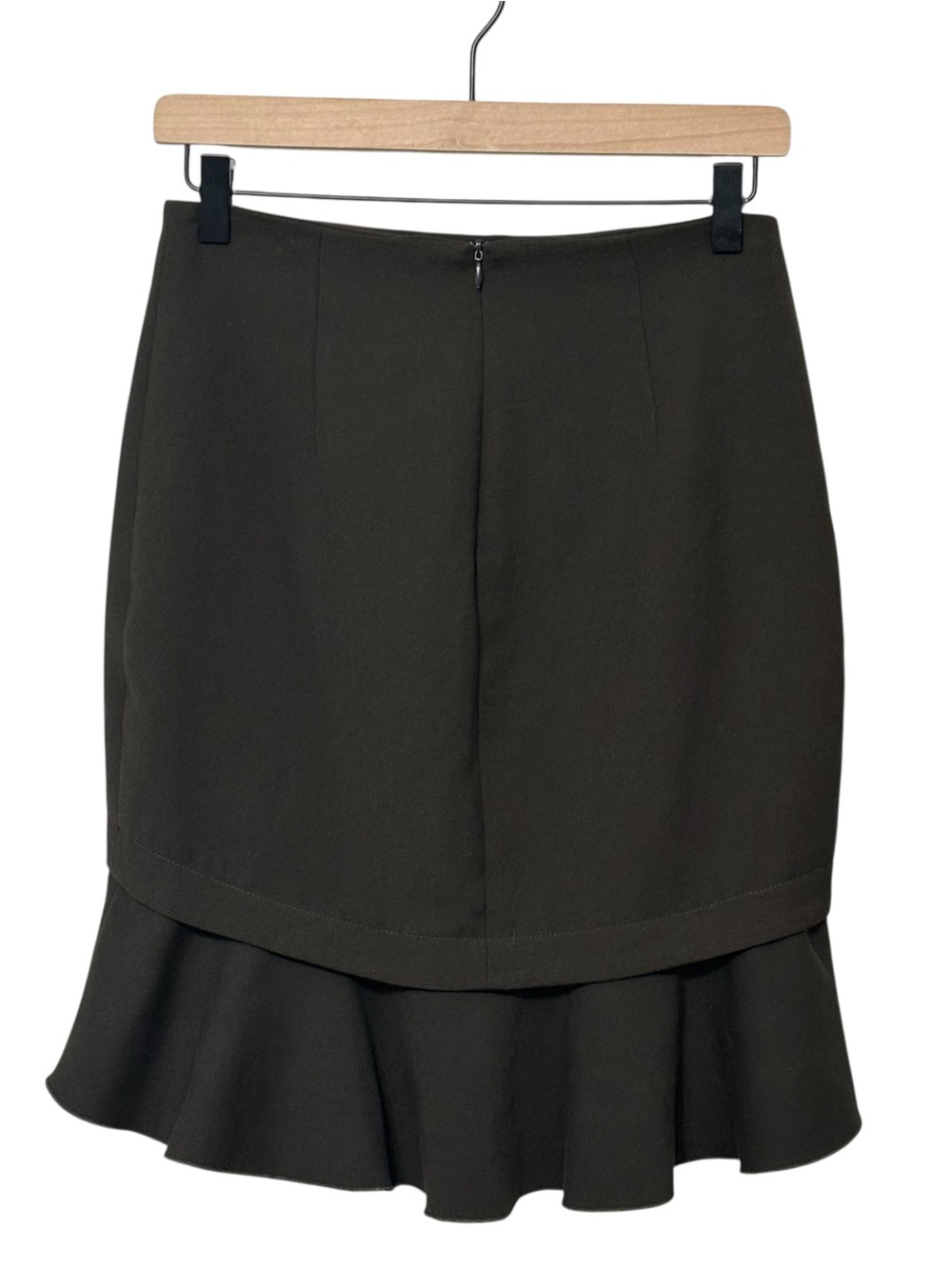 Zara Basic Olive Green Peplum Skirt Frill Asymmetric High Low Ruffle Pencil S - Picture 4 of 11